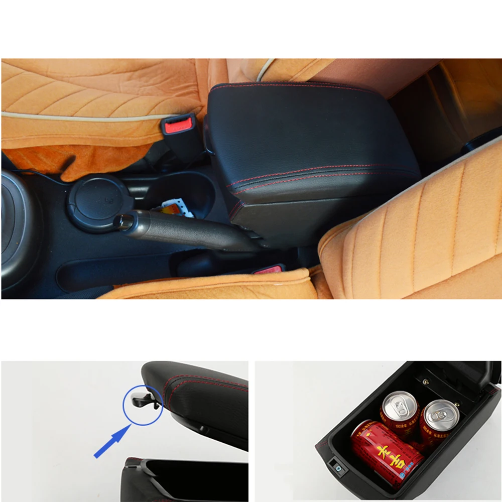 Для Kia Soul 2010 2011 2012 2013 Кожаные детали салона автомобиля Центральная консоль подлокотник коробка Авто подлокотники для хранения с USB