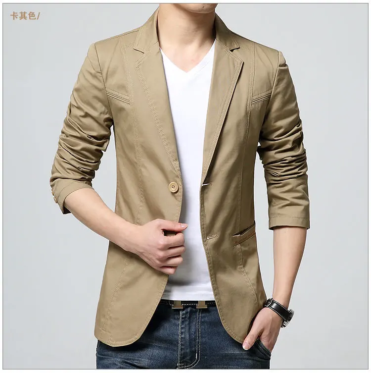 Мужчины повседневные блейзеры куртки Slim Fit костюм цвета хаки Куртки и пальто новая мода мужские хлопковые костюмы для отдыха пальто два бутонов блейзеры