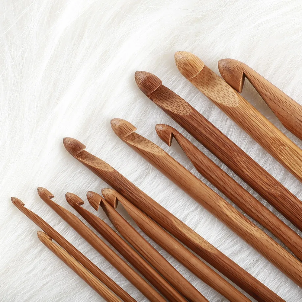 12 Pcs Bamboo Crochet Hook Set Multi-Size Multifunction Crafts Knitting Tools Household DIY Knitting Needles Handle Knitting Set