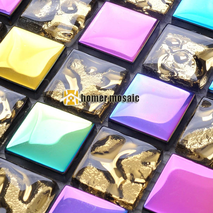 

Symphony electroplating glass mixed golden diamond mirror glass mosaic for bathroom shower tiles kitchen backsplash tile HMEE017