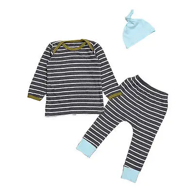 Модная одежда в полоску для малышей футболка маленьких девочек осенние серые