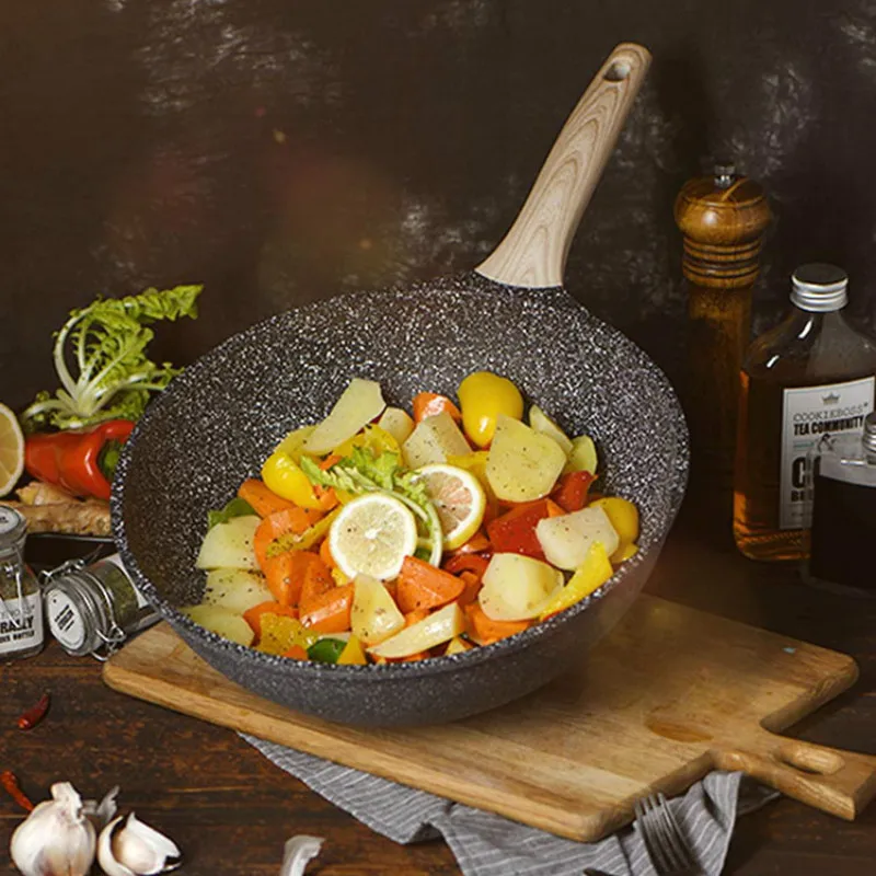 Каменная антипригарная сковорода газовая плита посуда для приготовления пищи