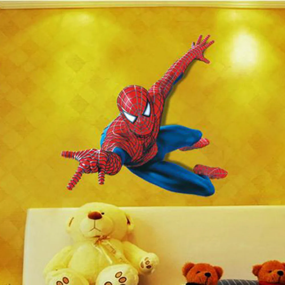 Large Spiderman 3D Art Wall Decals/PVC stickers Mural For Boys' Room Decor 90*110cm | Дом и сад
