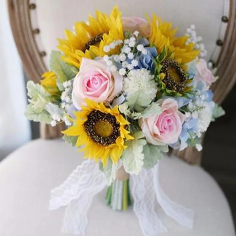 SexeMara розовый синий Подсолнух подсолнух цветок Гортензия Gypsophila моделирование