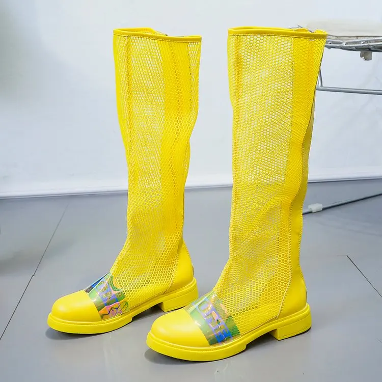 Летние женские ботинки; zapatillas mujer; теннисные сетчатые Сапоги выше колена на платформе; Botines Mujer; коллекция года; Женская дышащая обувь на плоской подошве в стиле хип-хоп