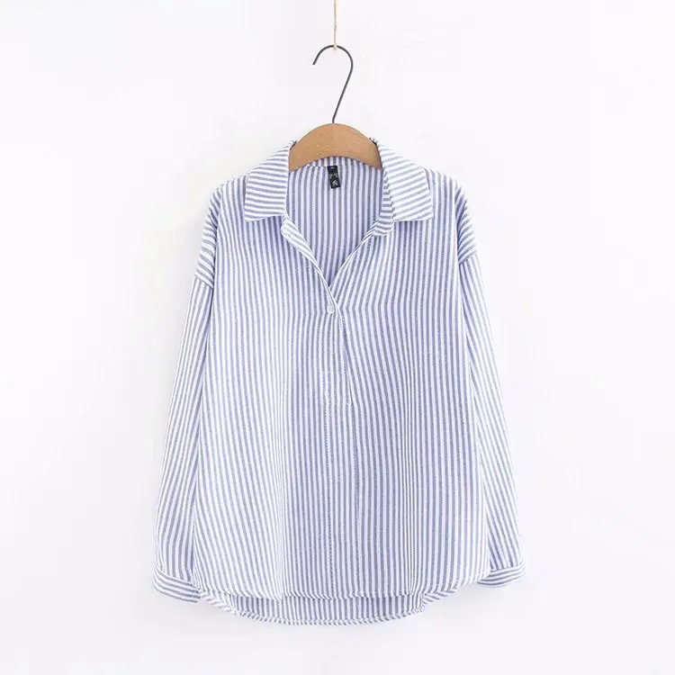 Женский хлопковый пуловер в полоску размера плюс с v образным вырезом новинка