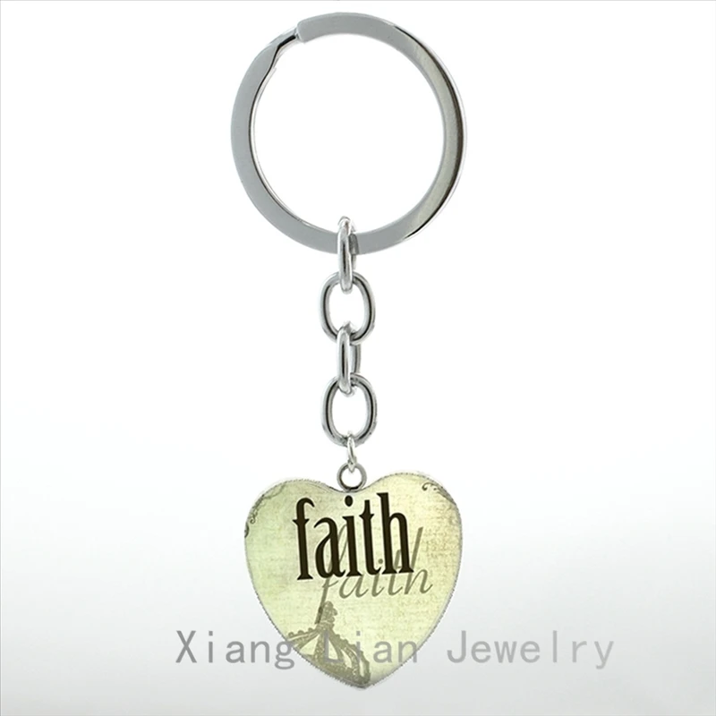 TAFREE Believe Hope heart pendant keychain Religious Christian Spiritual Inspirational Word key chain ring Quotes Jewelry HP134 | Украшения