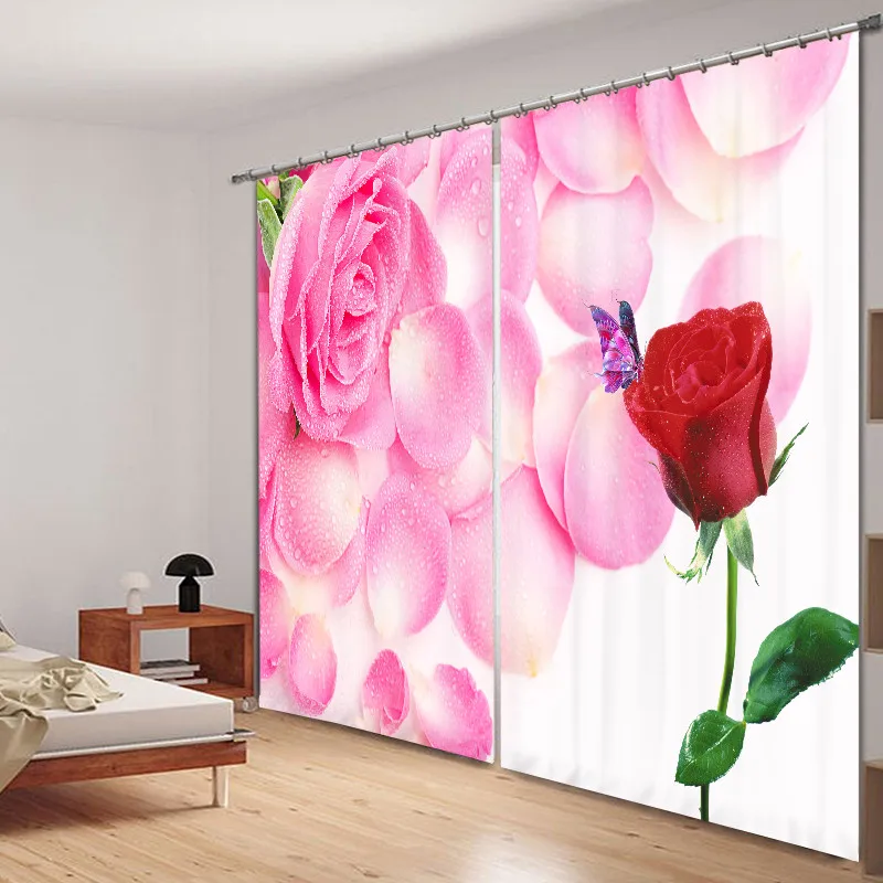 

girl Bedroom 3D Window Curtain Luxury Blackout For Living Room Drapes Cortinas Rideaux Customized size Pink Cushions cover