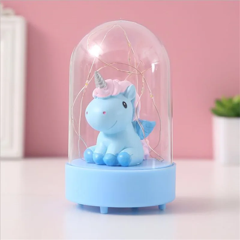 blue Креативная музыкальная шкатулка INS, единороги, Звездные огни, сердца для маленьких девочек, ночные огни, изделия из смолы, поза, рождественский подарок, LU12051738 - Цвет: blue