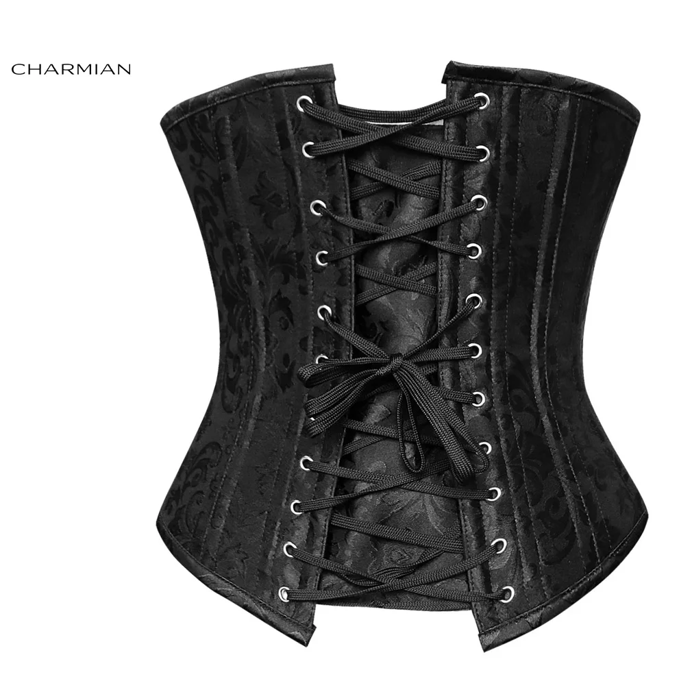 Женский корсет Charmian под грудью коричневый элегантный жаккардовый с черной