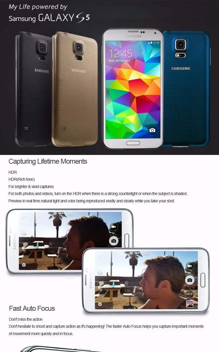 Разблокированный samsung S5 I9600 G900F G900A G900H 5,1 дюймов 2 Гб ОЗУ 16 Гб ПЗУ четырехъядерный LTE 16 МП gps отремонтированный мобильный телефон