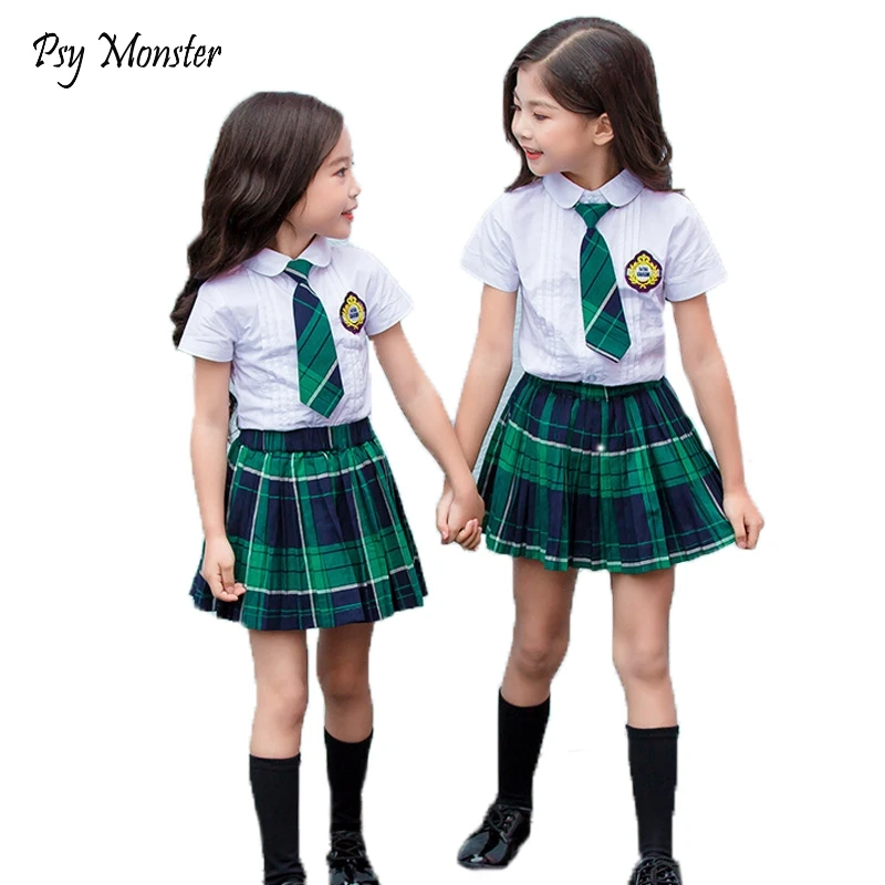 Girls School Uniform Clothing Sets Kids Summer Formal Dress Shirts Skirts tie 3PCS Clothing Sets Children Performance Costume