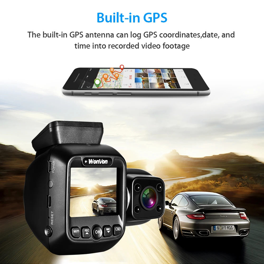 Автомобильный видеорегистратор с двумя объективами 1080P GPS G сенсором Wi Fi ночным