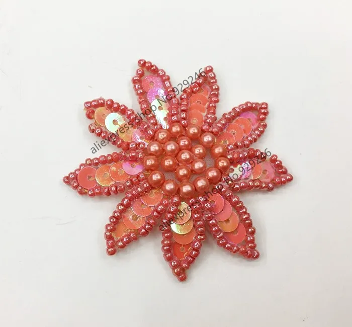 16 шт./лот модные красные бежевые черные блестки Аппликация из бисера цветок