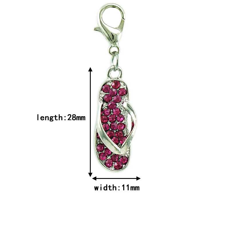 JINGLANG Silver Color Charms Dangle Pink Rhinestone Slipper Pendants With Lobster Clasp DIY Charm For Jewelry Accessories | Украшения и
