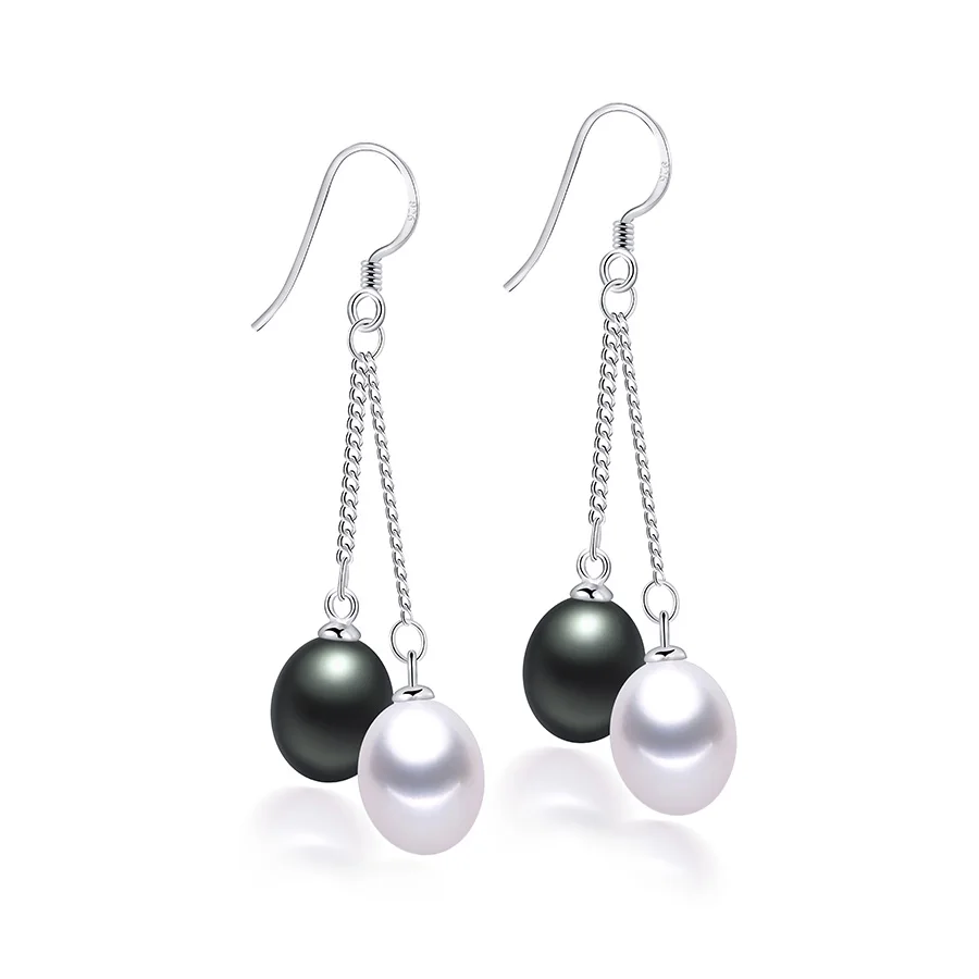 white black pearl Модные серебряные 925 длинные серьги для женщин, элегантные серьги с высоким блеском из натурального пресноводного жемчуга, свадебные ювелирные изделия 7-8 - Цвет камня: white black pearl