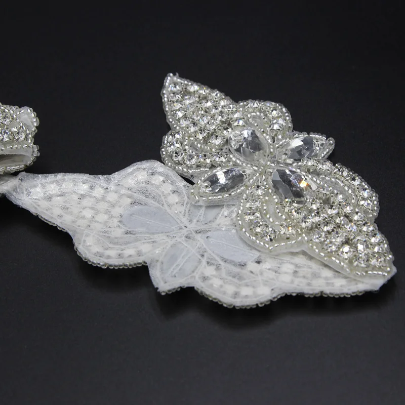 1 ярд Серебряная аппликация из горного хрусталя ручной работы с 8 шт 11*5 см цветы