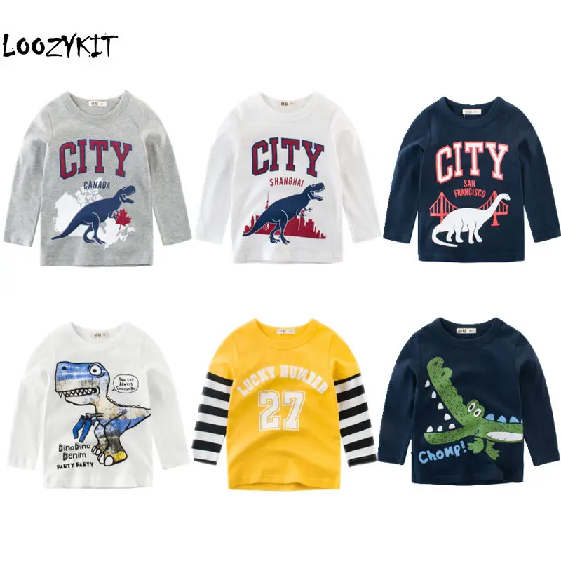 Бренд Loozykit детские футболки с длинным рукавом для мальчиков хлопковая Детская