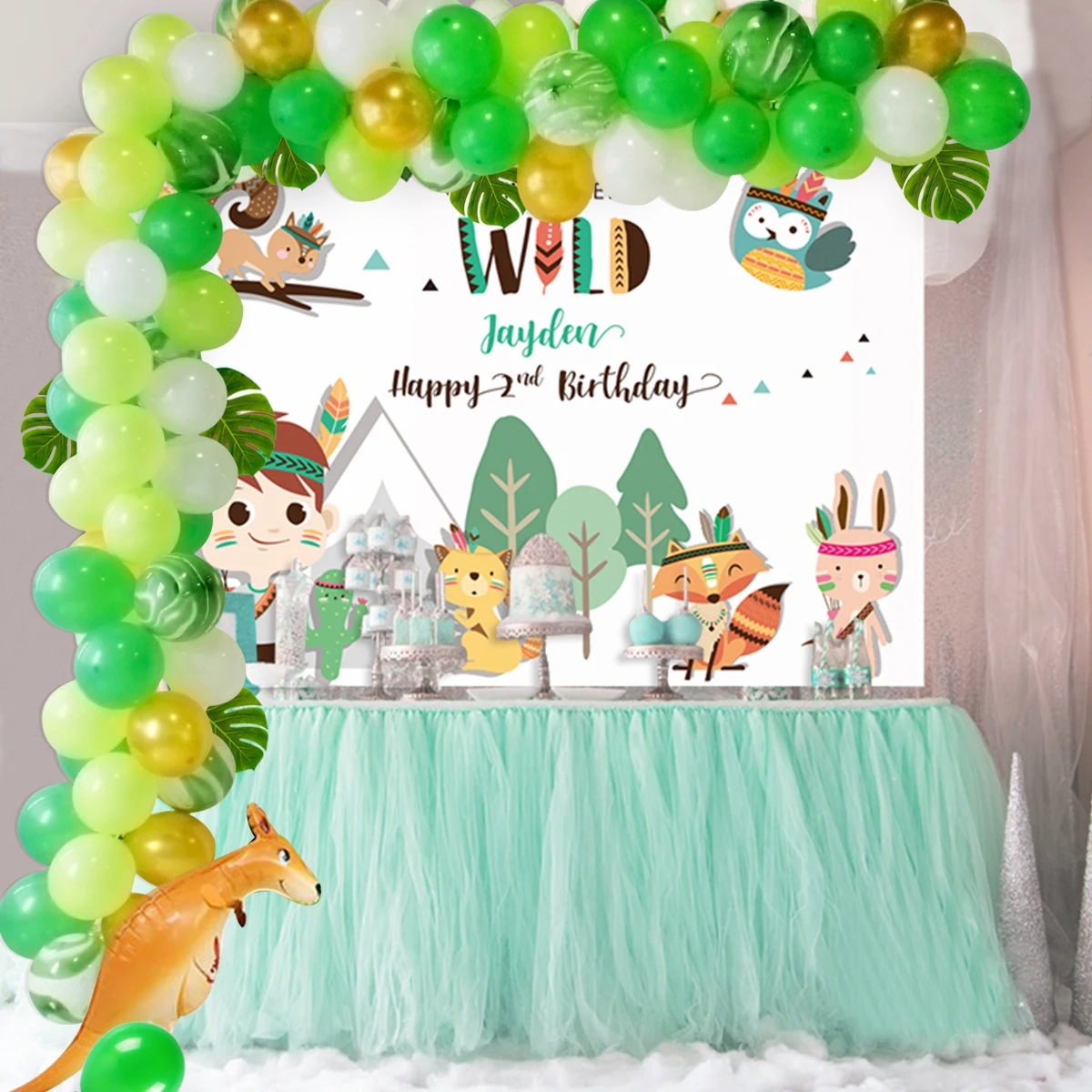 QIFU Jungle Party Backdrop Set Safari сувениры с днем рождения украшения для детей Динозавр