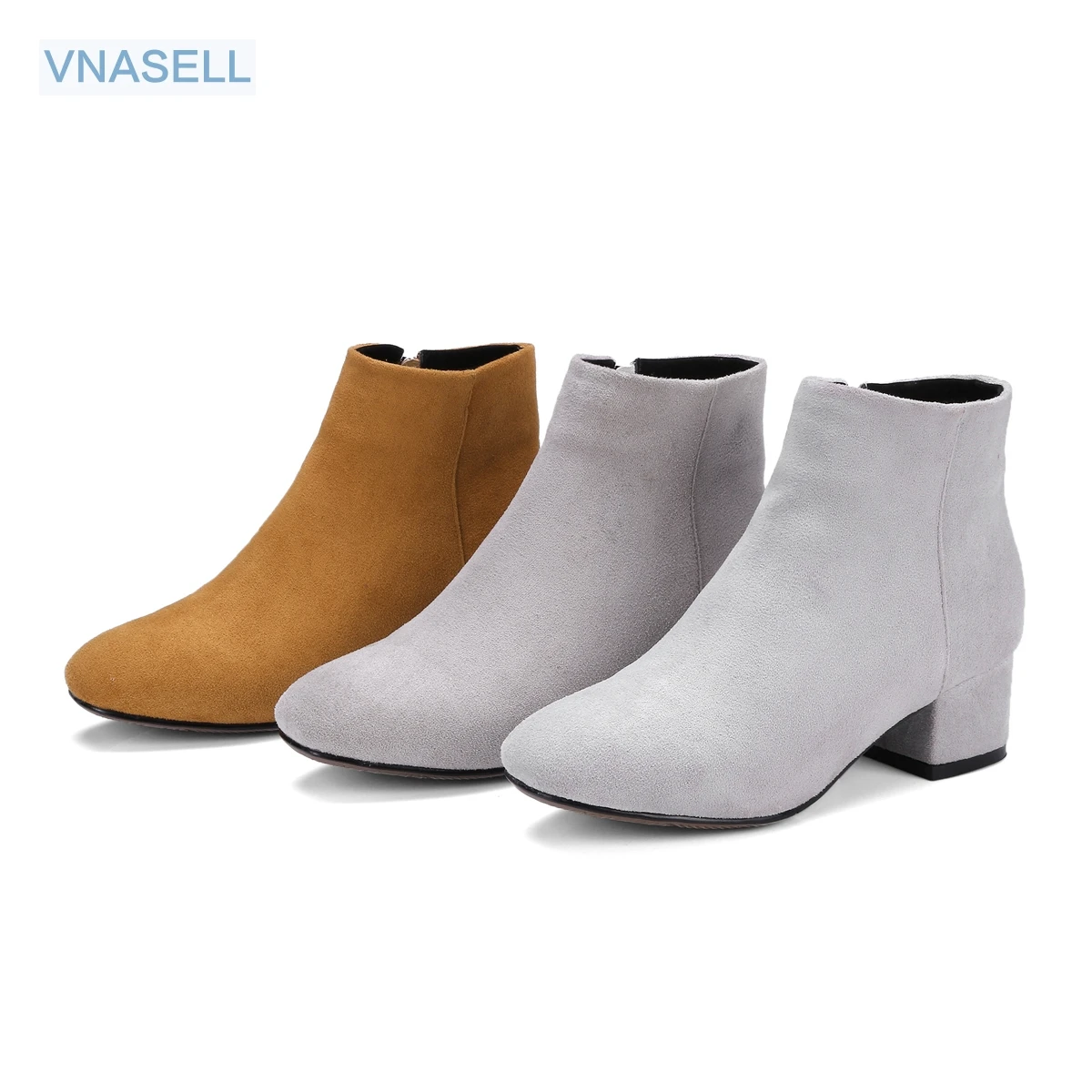 Модные ботильоны Vnasell из натуральной кожи с круглым носком на квадратном каблуке