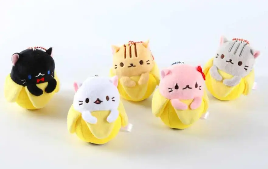 Цвет: желтый Милые кошки личи японского аниме фильм Bananya плюшевые куклы брелок игрушка сумка кулон горячий подарок для жениха 5 цветов animegift - Цвет: Цвет: желтый