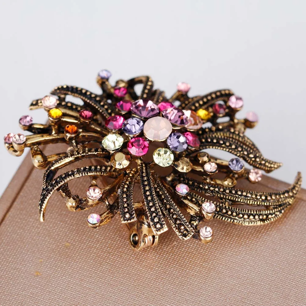 1 шт. Винтаж стильный Для женщин невесты золото Цвет горный хрусталь брошь цветок