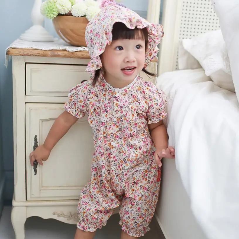 

Baby Girls Clothes Children's Infant Jumpsuits Romper 2019 Summer New Farmhouse Style Print Newborn Romper Y769 With Headwear