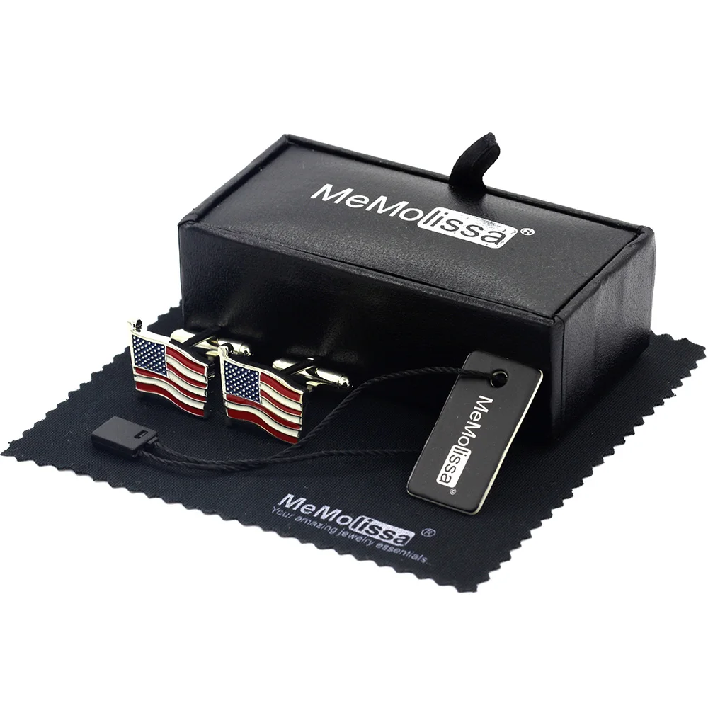 

MeMolissa Display Box Luxury Men Cuff Links American Flag Design CuffLinks Wedding Gifts Mature Cufflinks Free Tag & Wipe Cloth