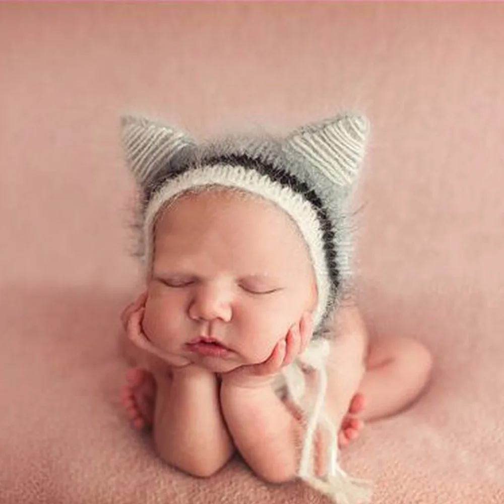 Шапки Puseky с ушками для новорожденных мохеровый костюм фотосъемки милые детские