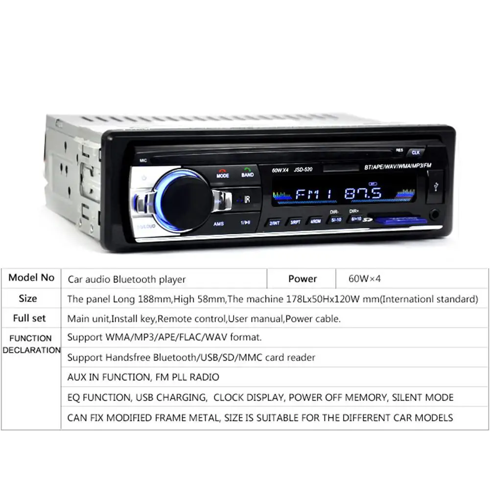 Автомобильный MP3 плеер аудио стерео 4X60 Вт Радио 12 В In dash 1 Din FM Aux вход приемник USB SD
