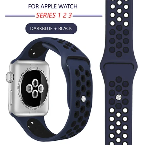 Спортивный силиконовый ремешок для Apple Watch 4, ремешок 40 мм, 44 мм, браслет 42 мм, 38 мм, ремешок для Apple Watch iwatch 4, ремешок 4, 3, 2, браслеты - Цвет ремешка: dark blue black