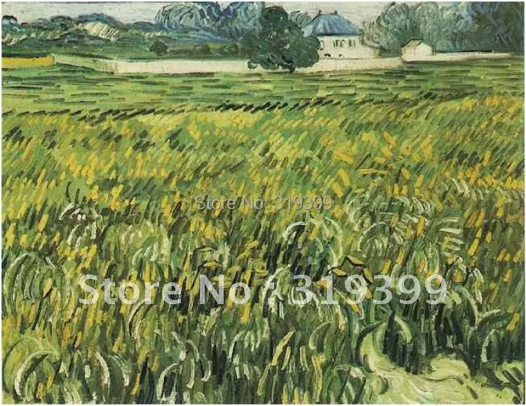Льняная парусиновая картина маслом Пшеничное поле в овере с Белым домом от VanGogh