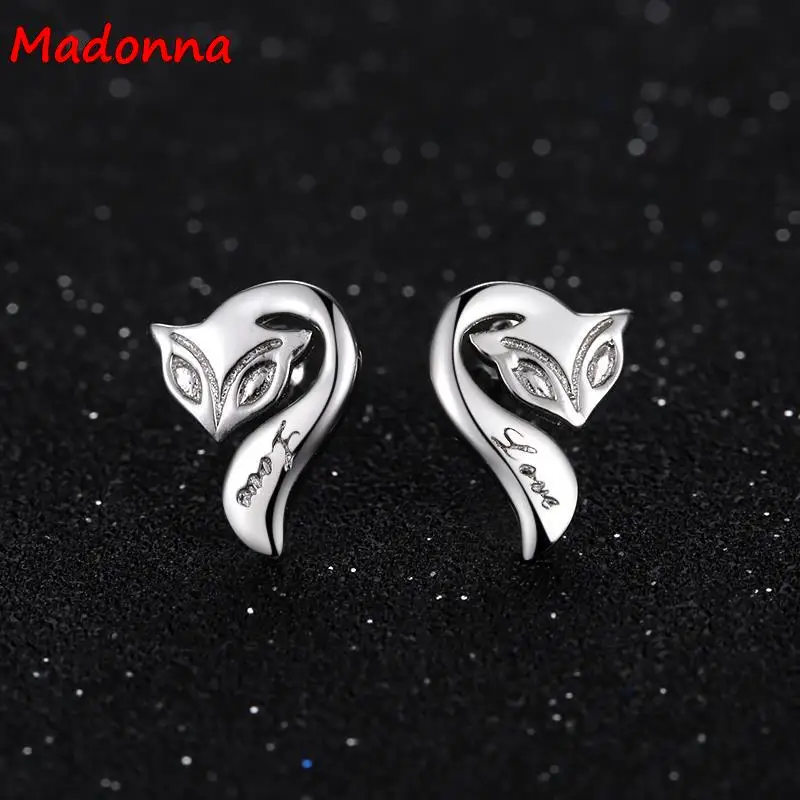 Женские сережки-гвоздики с лисьими буквами посеребренное украшение для ночных