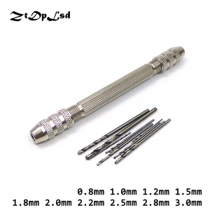 ZtDpLsd 1 шт. Мини Микро алюминиевая ручная дрель с бесключевым патроном + 10 шт. спиральных Сверл из быстрорежущей стали деревообрабатывающий сверлильный вращающийся инструмент