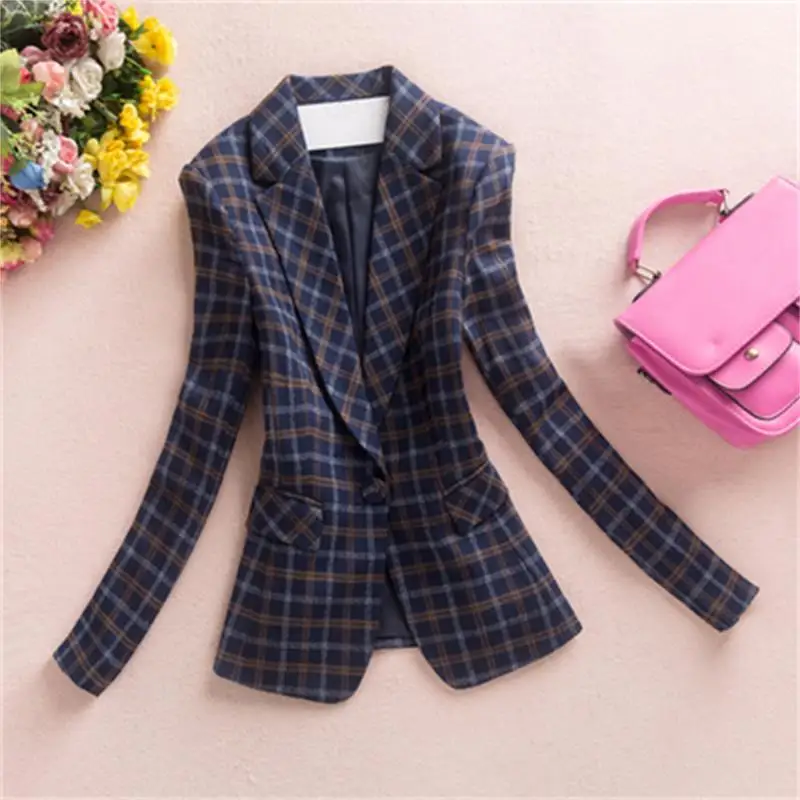 

Fashion Plaid Small Suit Women's Jacket New Large Size Korean Spring and Autumn Wild Slim Long Sleeve Casual Suit women Blazers