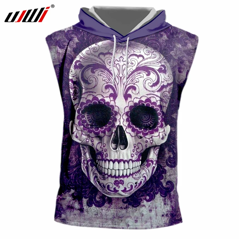 

UJWI Dropshipping Tank top With Cap Men's Fashion Print Embroidery Skull 3d vest Homme Hip Hop Sleeveless Undershirt Hoody 7xl