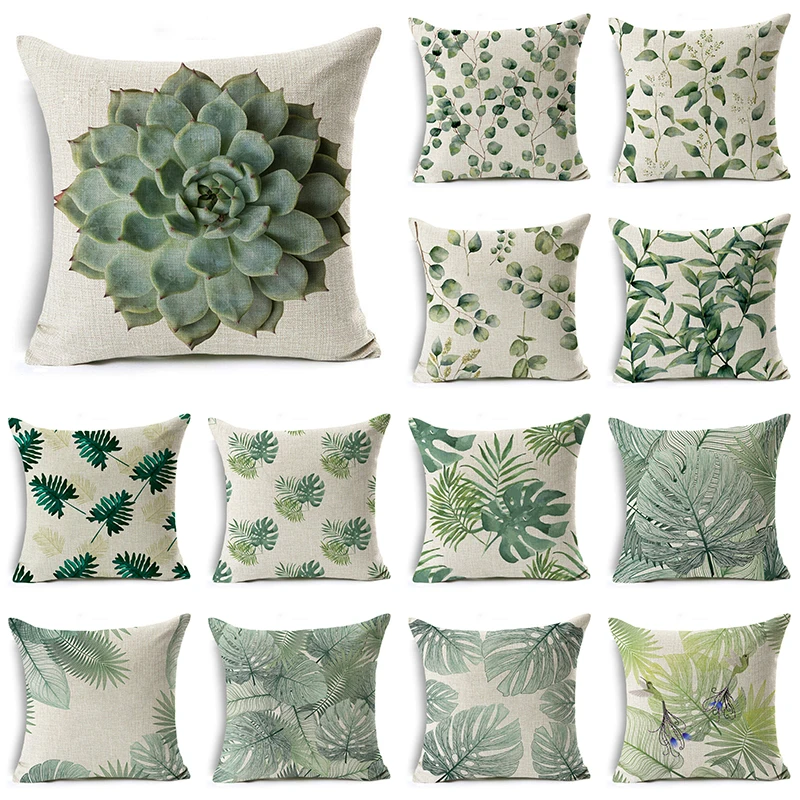 

WZH Tropical Plants Cushion Cover 45x45cm Linen Decorative Pillow Cover Sofa Bed Pillow Case
