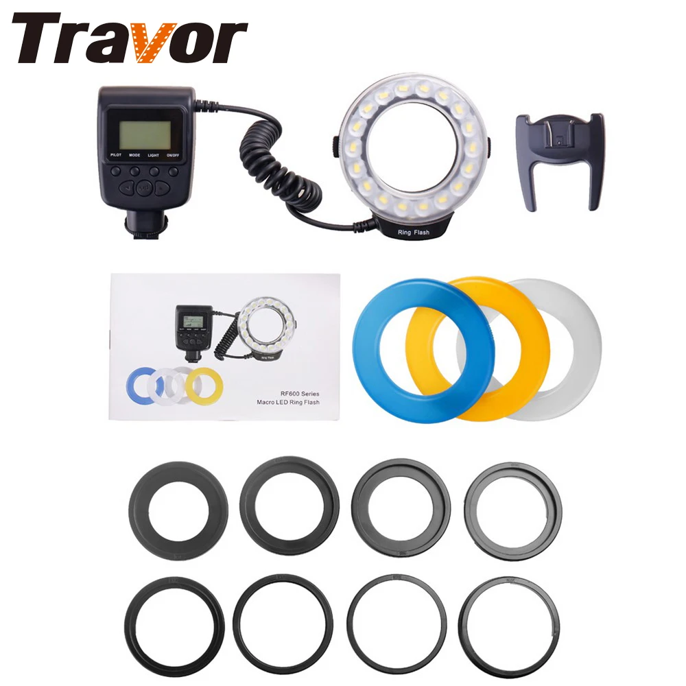 Travor 18 шт. высокояркий SMD СВЕТОДИОДНЫЙ кольцевой макро-вспышка RF-600D для Canon Nikon Pentax Olympus Panasonic Sigma DSLR камеры