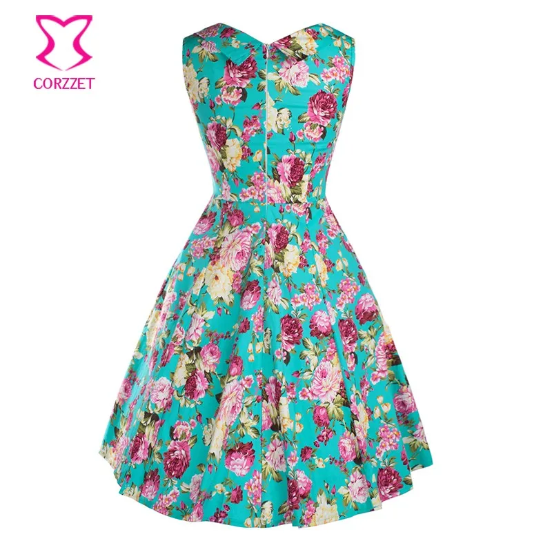 Женское платье в горошек Corzzet винтажное с цветочным принтом стиле 50-х размера