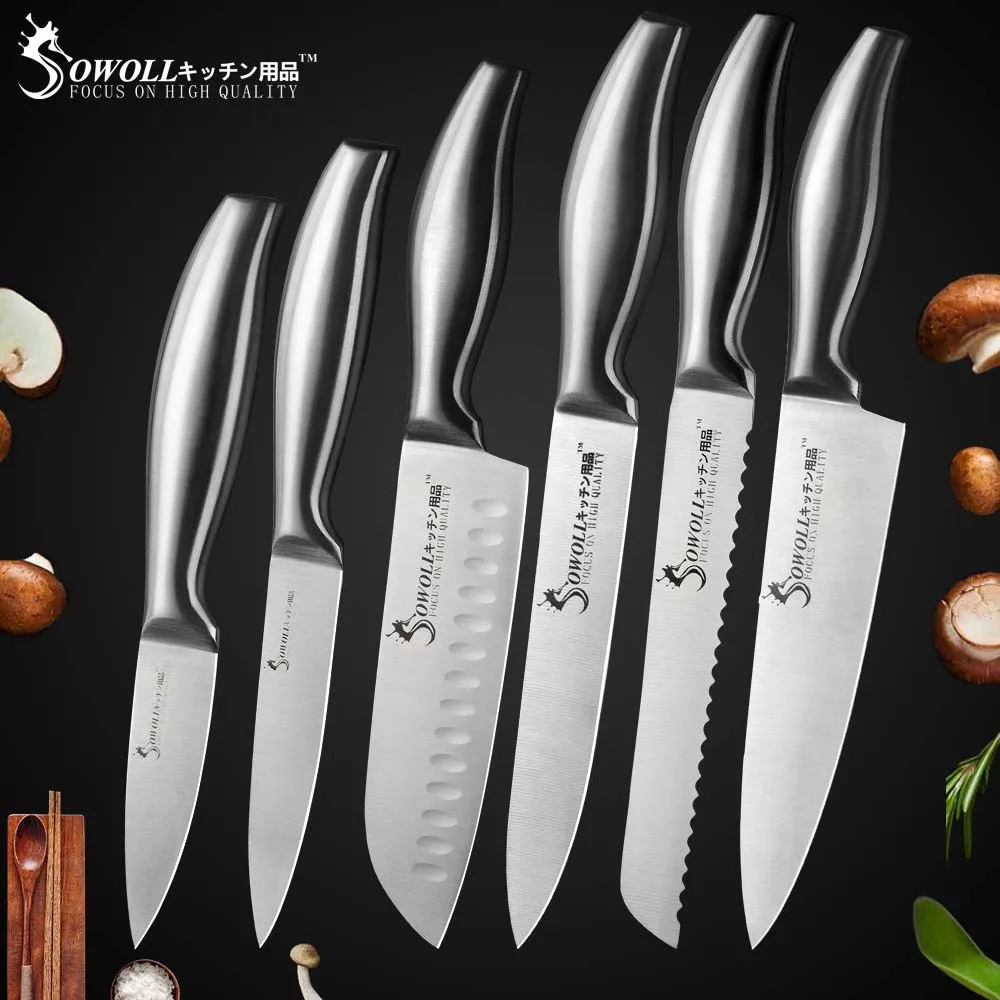 Sowoll кухонный нож из нержавеющей стали для очистки овощей Santoku нарезки хлеба шеф