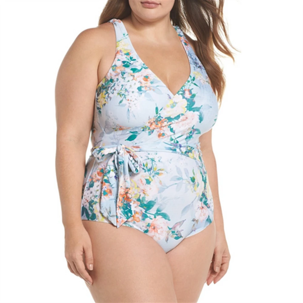 

PLUS SIZE swimsuit floral women large sizes monokini women one piece swimwear wrap swimsuit female v neck maillot 2019 swim suit
