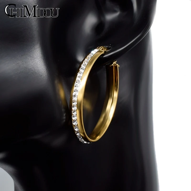 CHIMDOU Bride Earrings Popular Rhinestone Crystal Hoop Earring For Wedding Dress Fashion Women Stainless Steel Ear's AE810 | Украшения