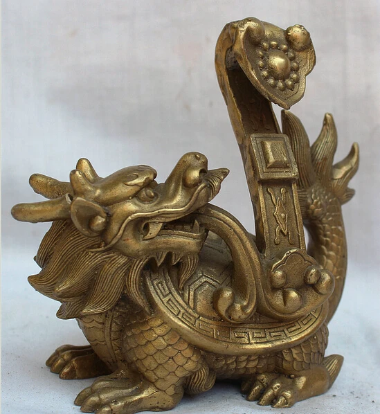 ymying 1018++++++7&quot lucky Chinese Pure Brass handwork Fengshui Dragon Turtle RU YI Statue FU | Дом и сад