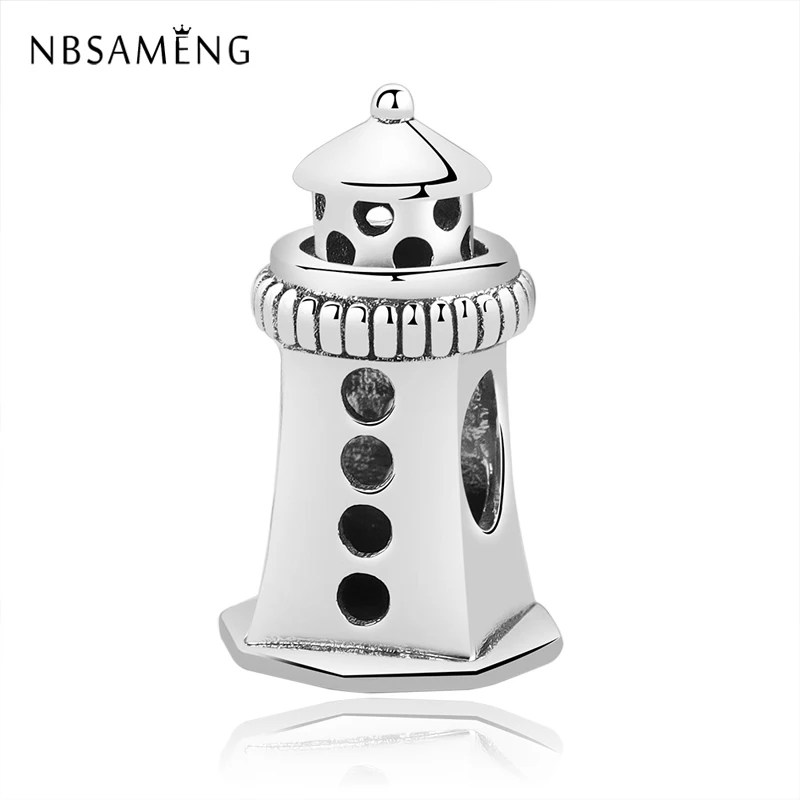 

NBSAMENG 100% 925 Sterling Silver Bead Charm Lighthouse Charms Fit Original European Women Bracelet DIY Jewelry