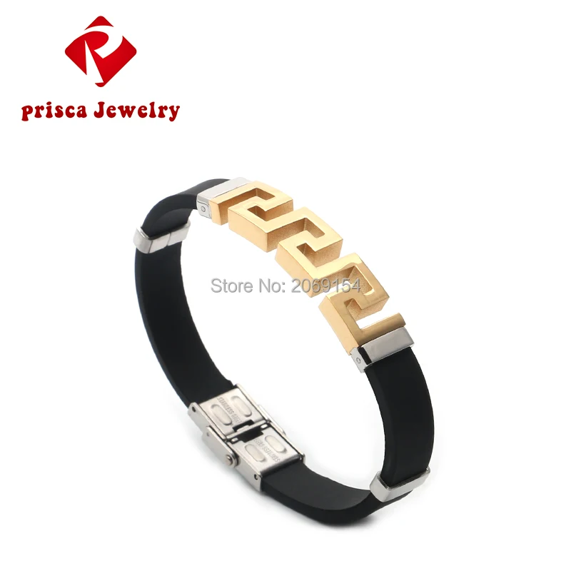 Мужской браслет силиконовый золотой ювелирное изделие из нержавеющей стали для