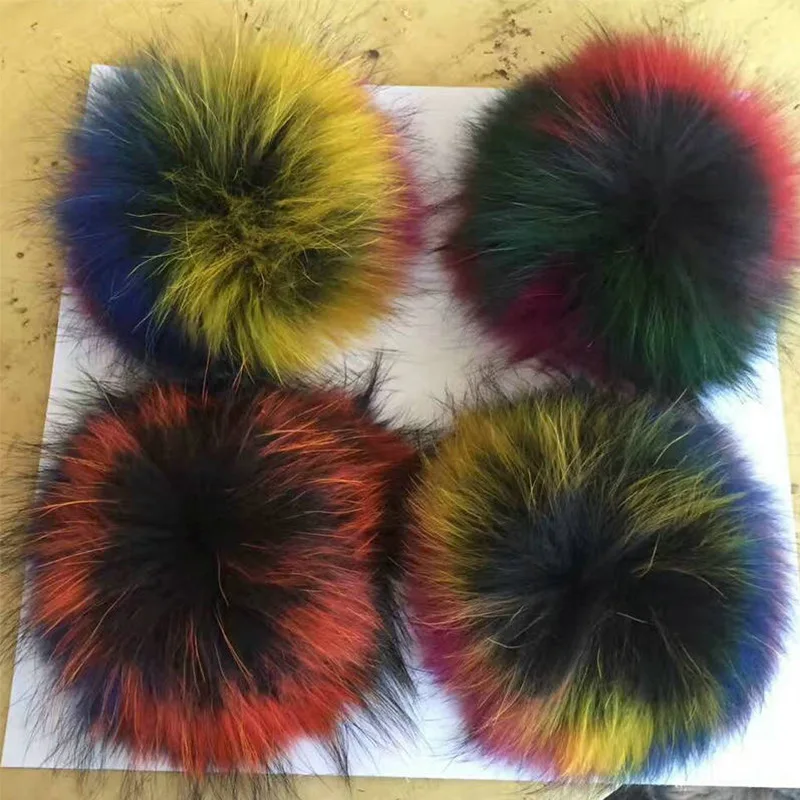 100% помпоны из натурального меха енота для вязаных шапок радужных пушистых
