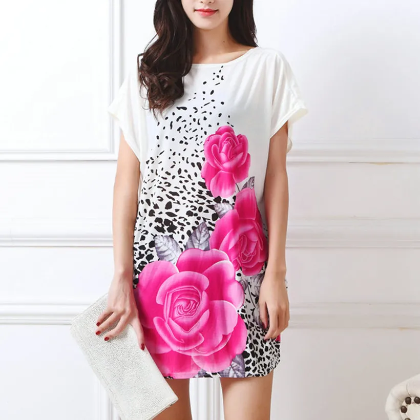 New summer spring 2018 Fashion Women short sleeve Dresses Plus Size Dress Loose Print tunic casual tops L-5XL tiger leopar | Женская