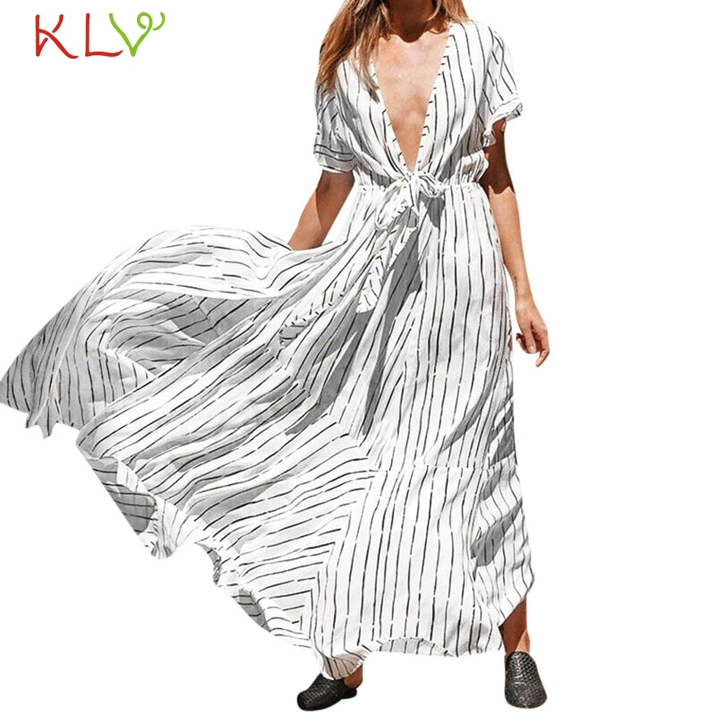Женское длинное летнее платье в полоску элегантное вечернее стиле бохо Пляжное