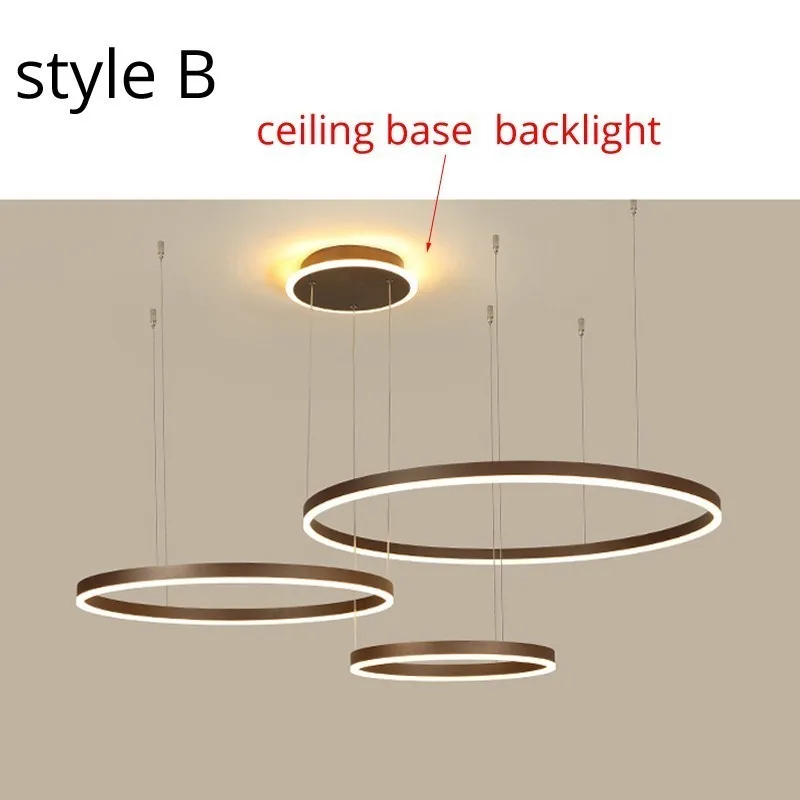 B backlight Современный светодиодный подвесной светильник для гостиной, столовой, с регулируемой яркостью, подвесной светильник Suspendu, круговые кольца, кофейная Подвесная лампа - Цвет корпуса: B backlight