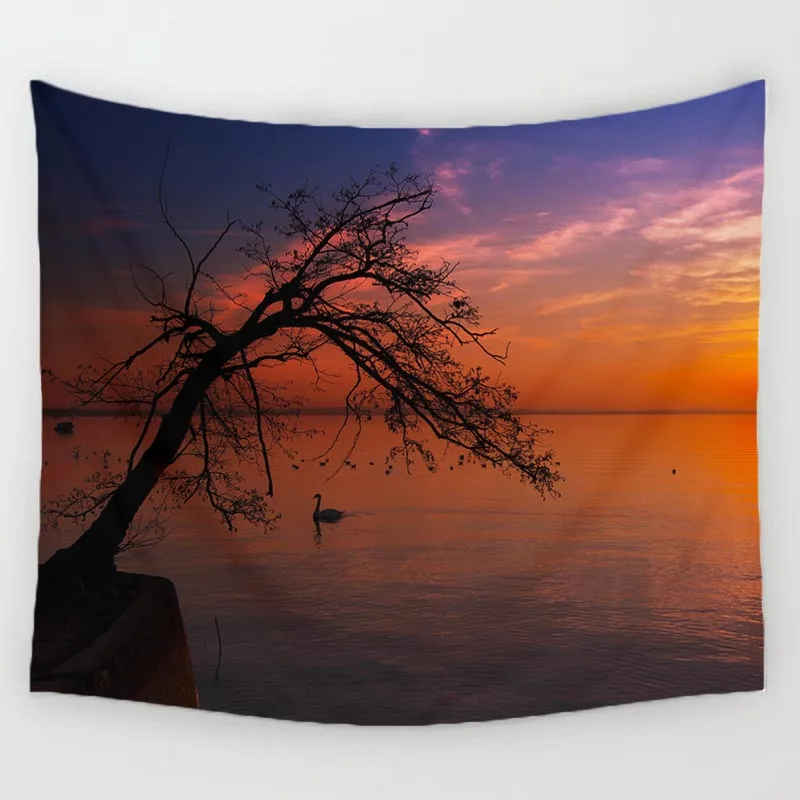 Comwarm Cozy Sunset Coastal Natural Scenery Wall Hanging Gobelin Mural Coconut Tree Printed Polyester Tapestry Bedroom Decor Art | Дом и сад